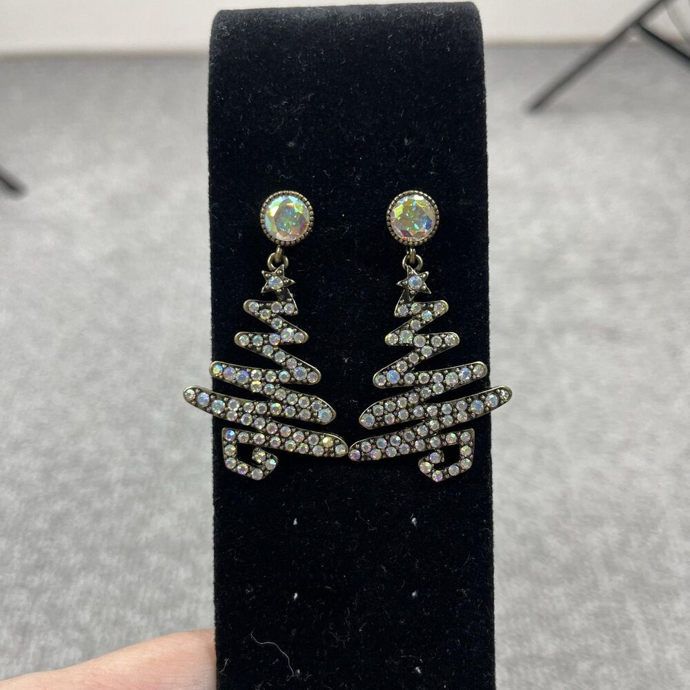 Heidi Daus Earrings Christmas Tree Dangle Drop Gold Crystal Women Jewelry Signed